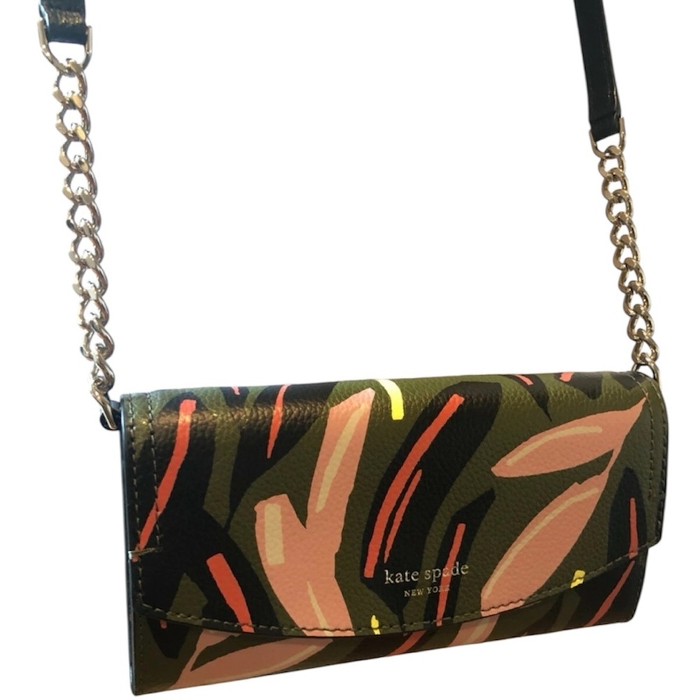 NWT  Kate Spade Eva Green and Pink Patterned Crossbody